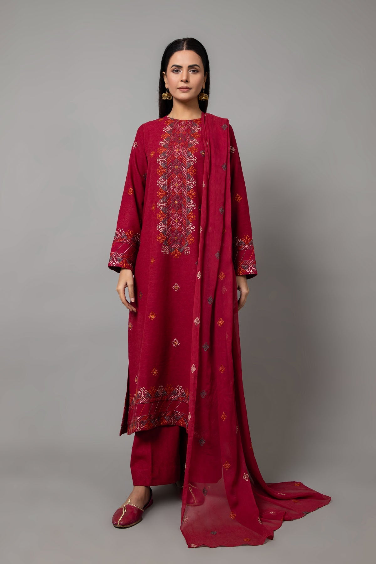 EMBROIDERED COTTON KARANDI 3 PCS (UNSTITCHED)