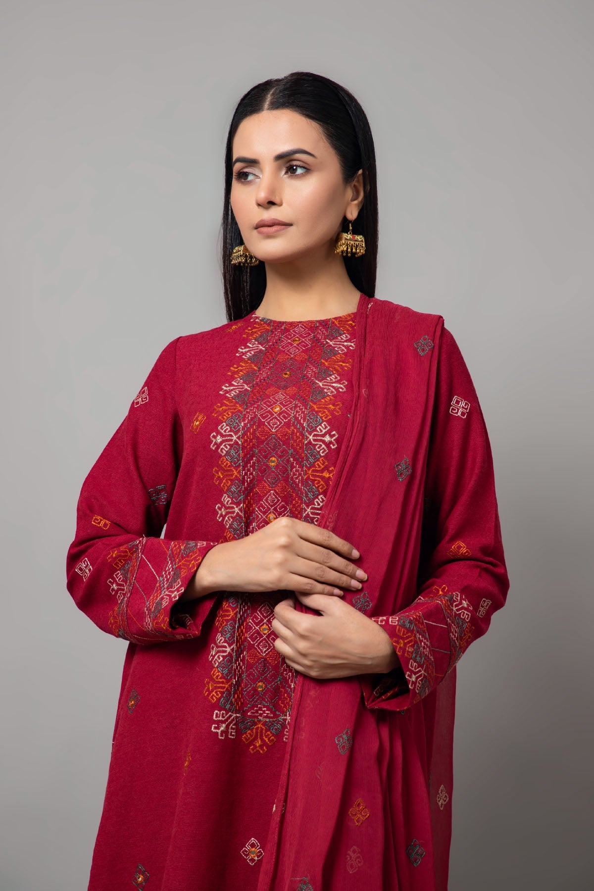 EMBROIDERED COTTON KARANDI 3 PCS (UNSTITCHED)