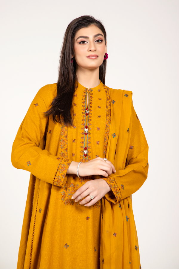 EMBROIDERED COTTON KARANDI 3 PCS (UNSTITCHED)