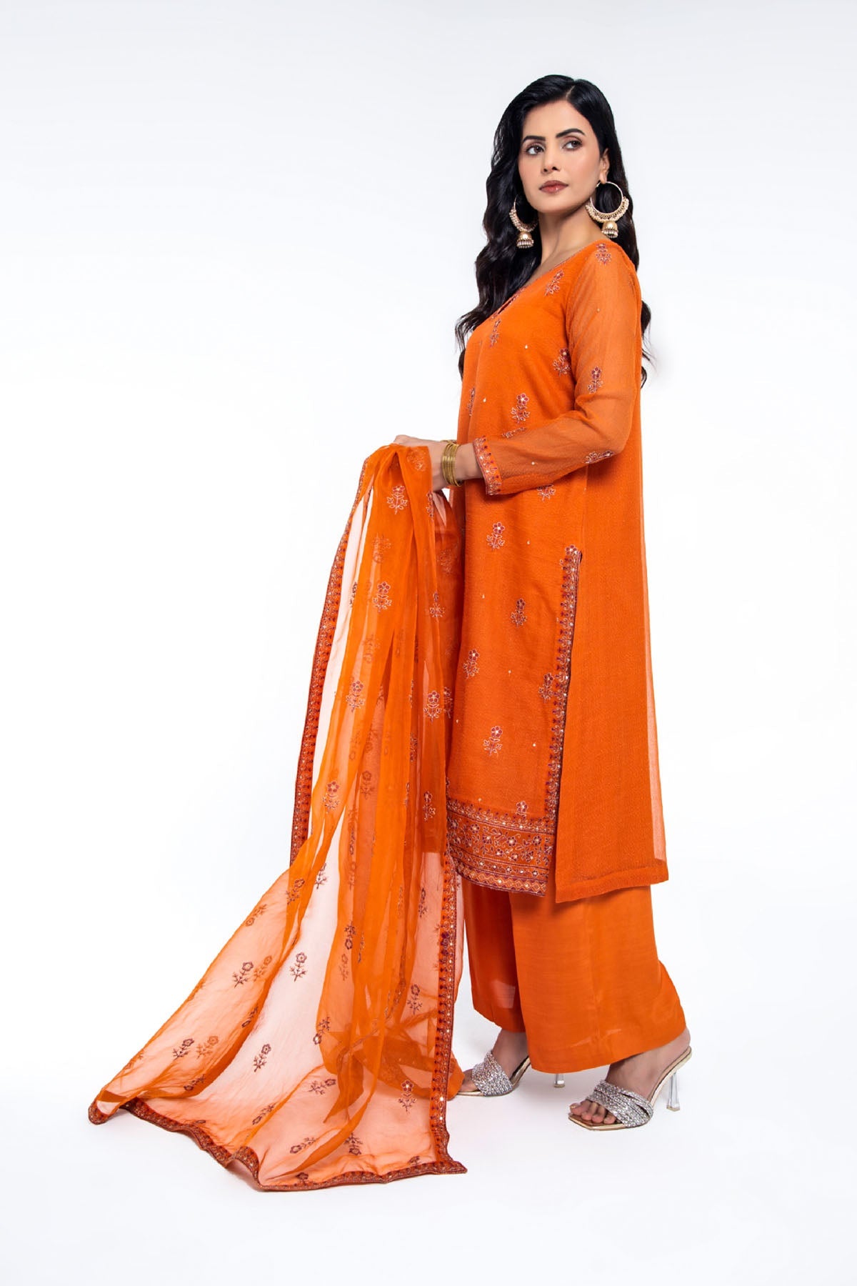 PRET EMBROIDERED & EMBELISHED KARANDI NET 3 PCS