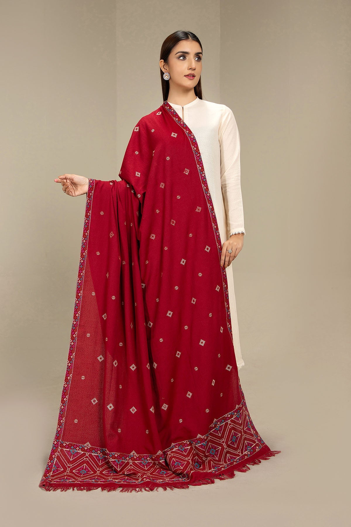EMBROIDERED KARANDI LAWN SHAWL 1PCS