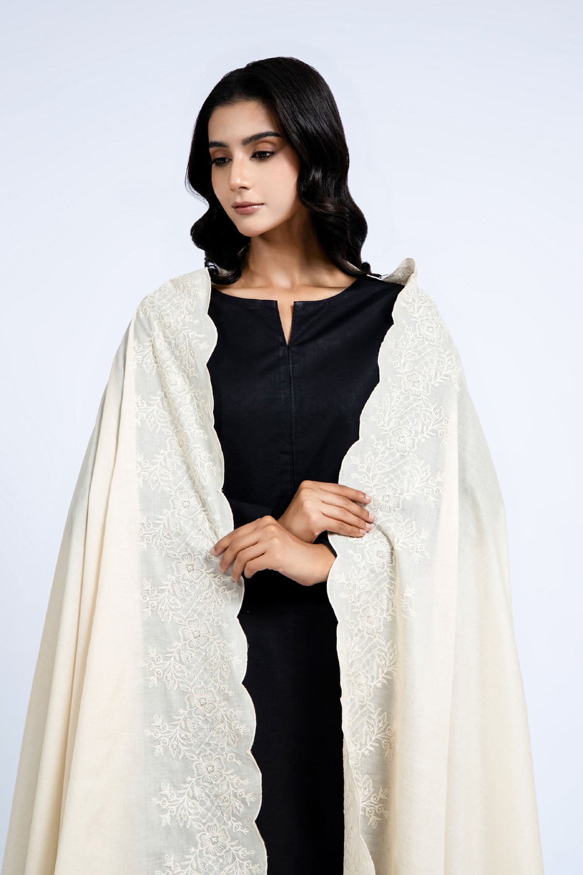 EMBROIDERED LAWN SHAWL