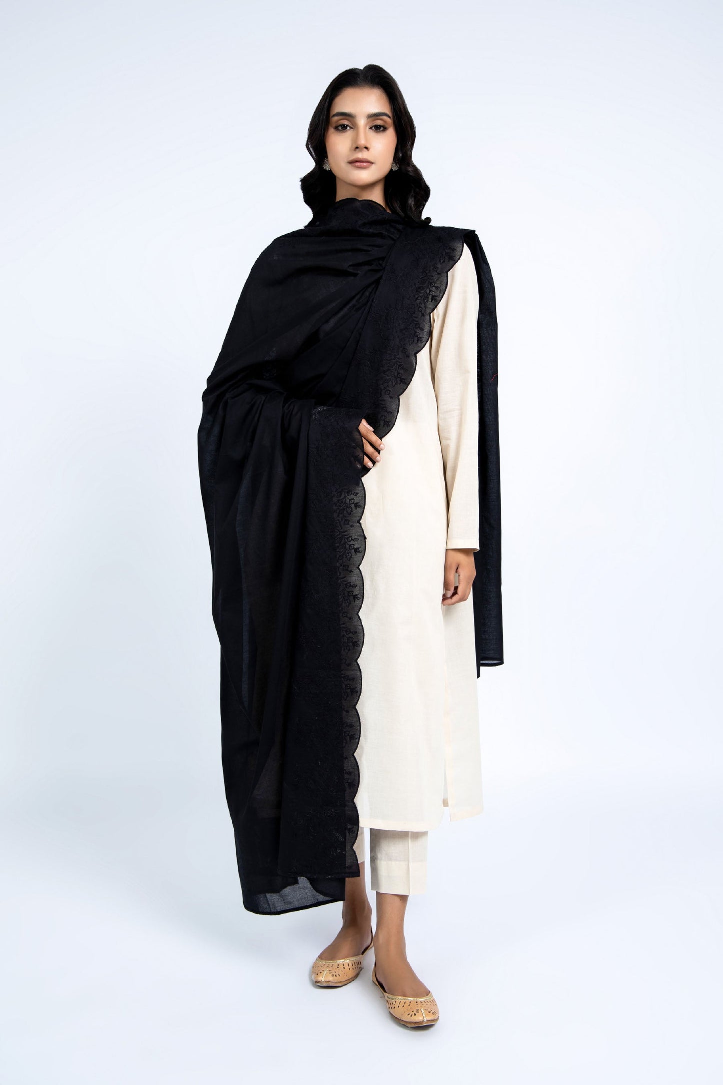 EMBROIDERED LAWN SHAWL