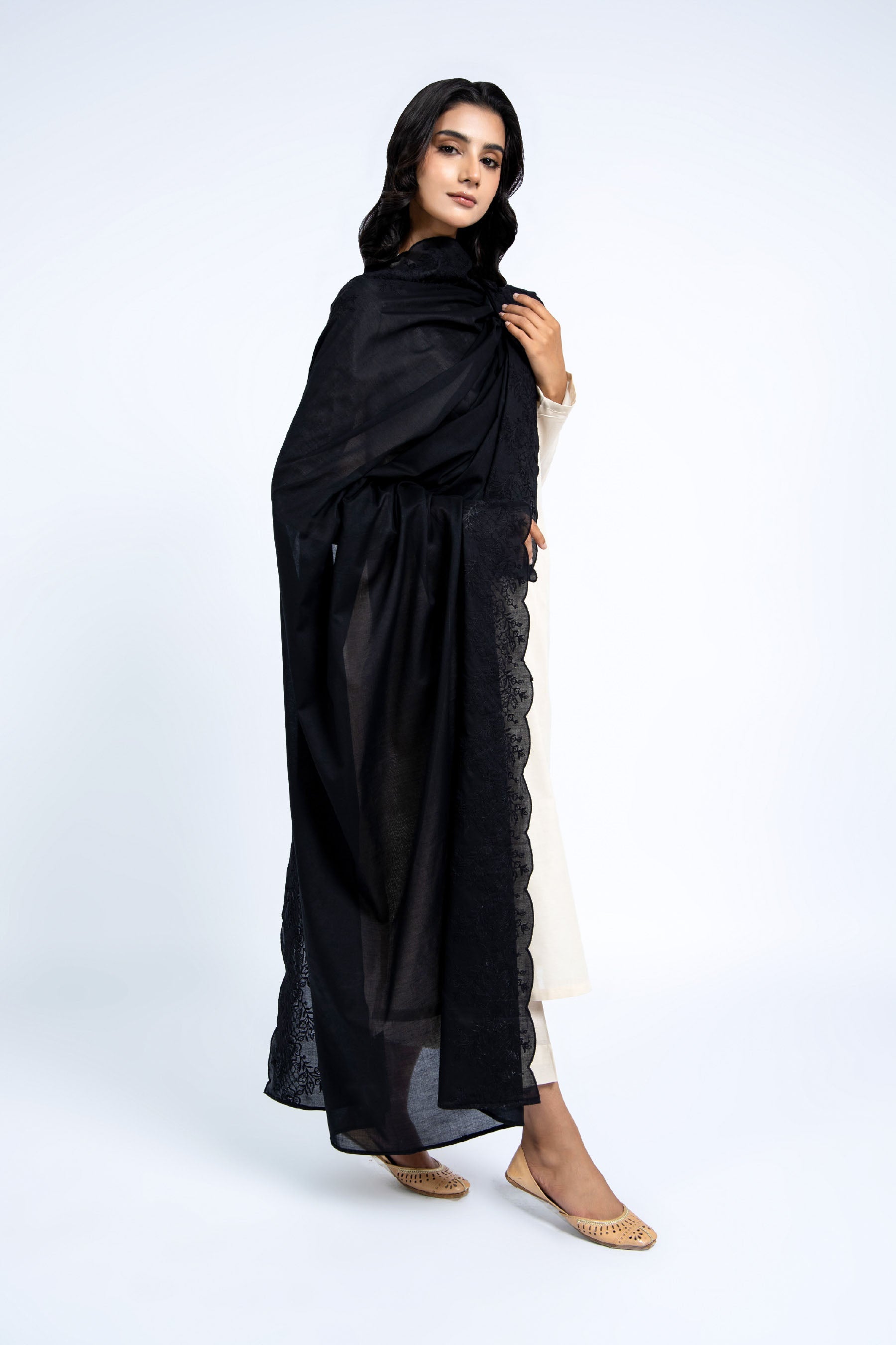 EMBROIDERED LAWN SHAWL
