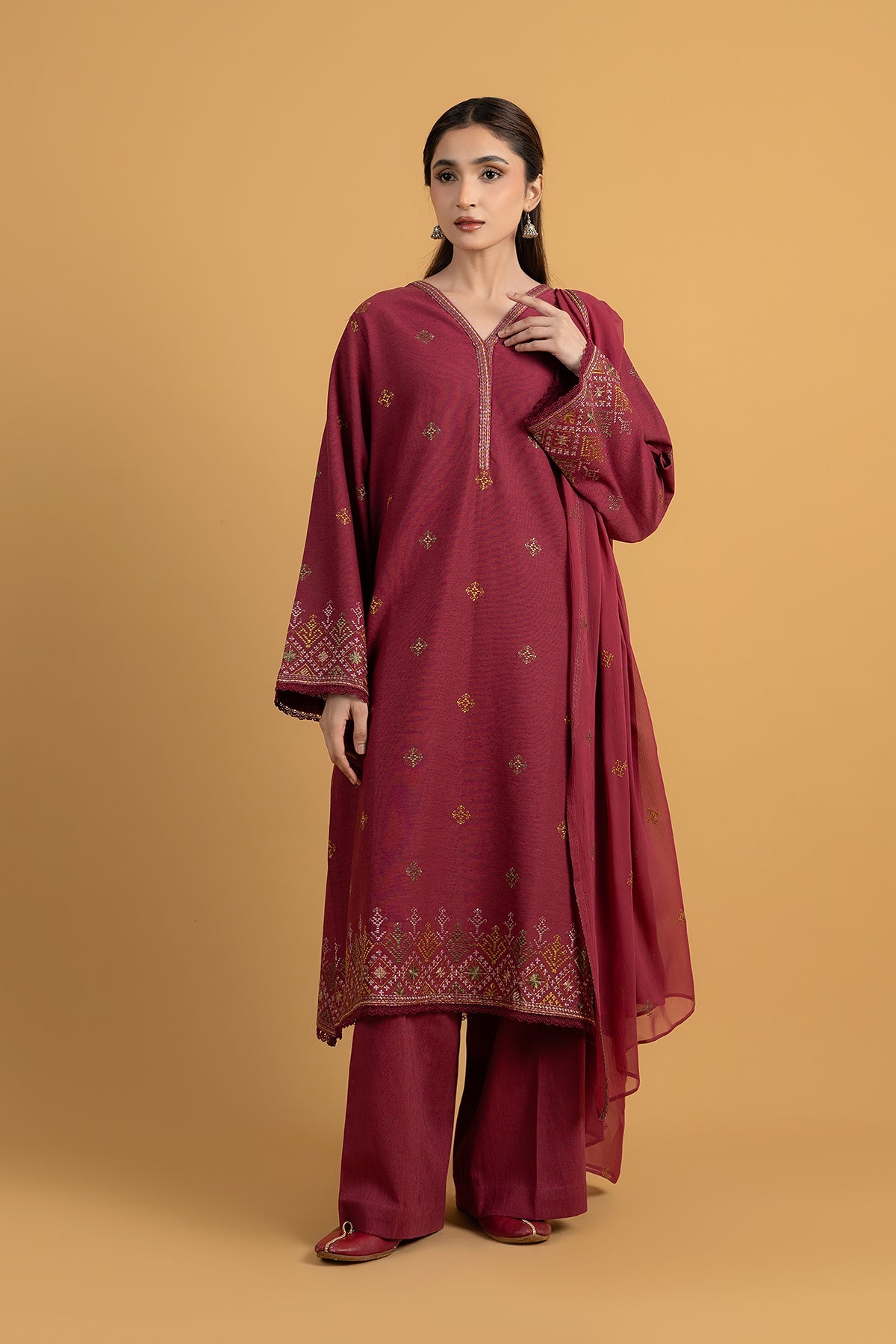EMBROIDERED COTTON KARANDI 3 PCS (UNSTITCHED)