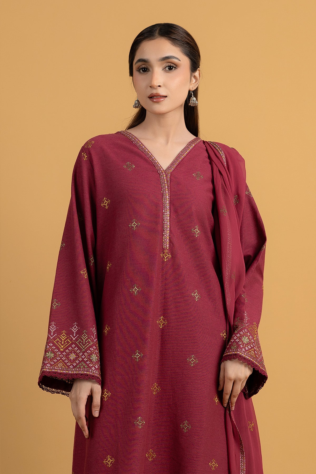 EMBROIDERED COTTON KARANDI 3 PCS (UNSTITCHED)
