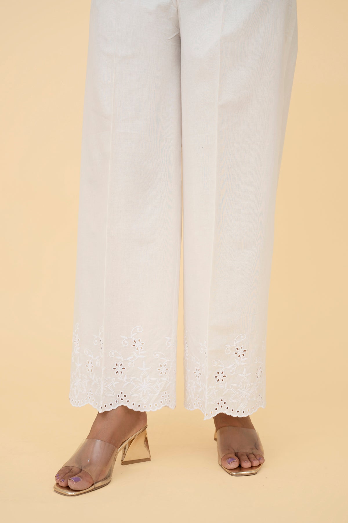 EMBROIDERED CAMBRIC PLAZO