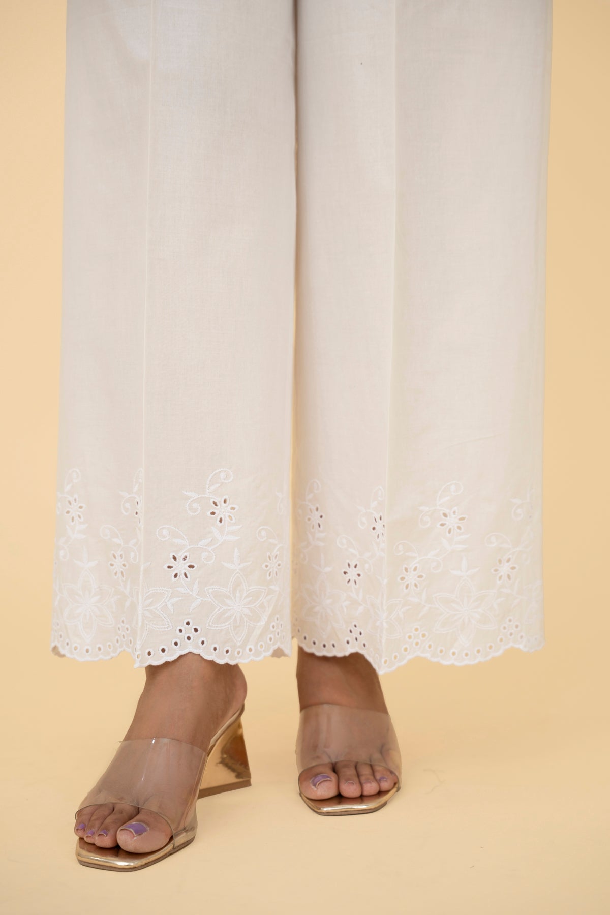 EMBROIDERED CAMBRIC PLAZO