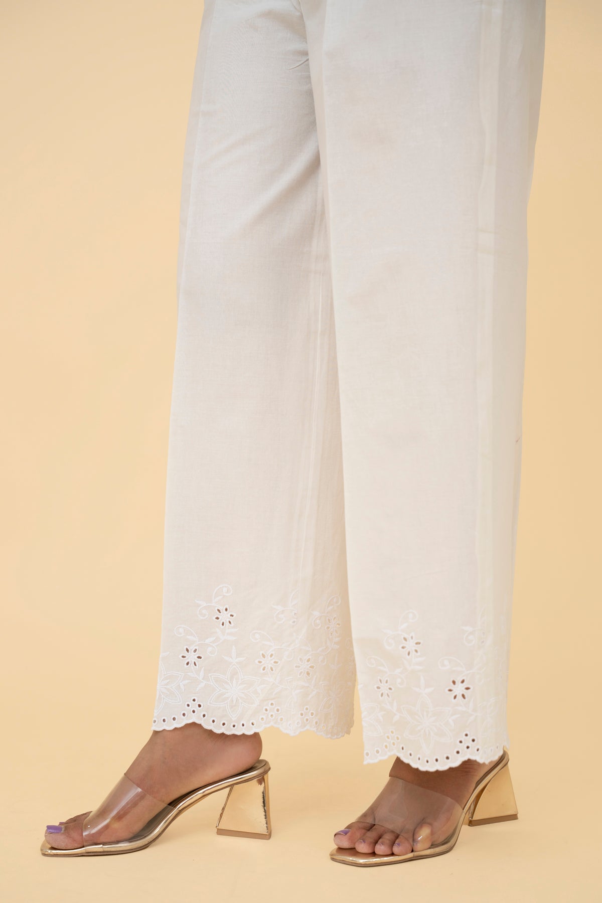 EMBROIDERED CAMBRIC PLAZO
