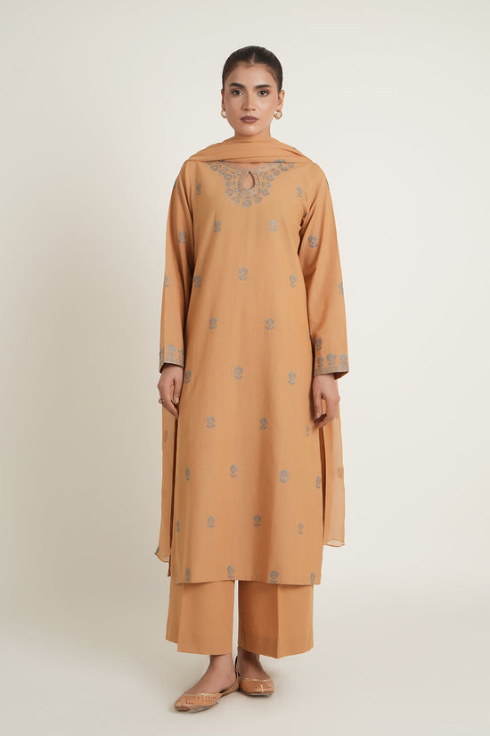 PRET EMBROIDERED  SLUB KHADDAR 3 PCS