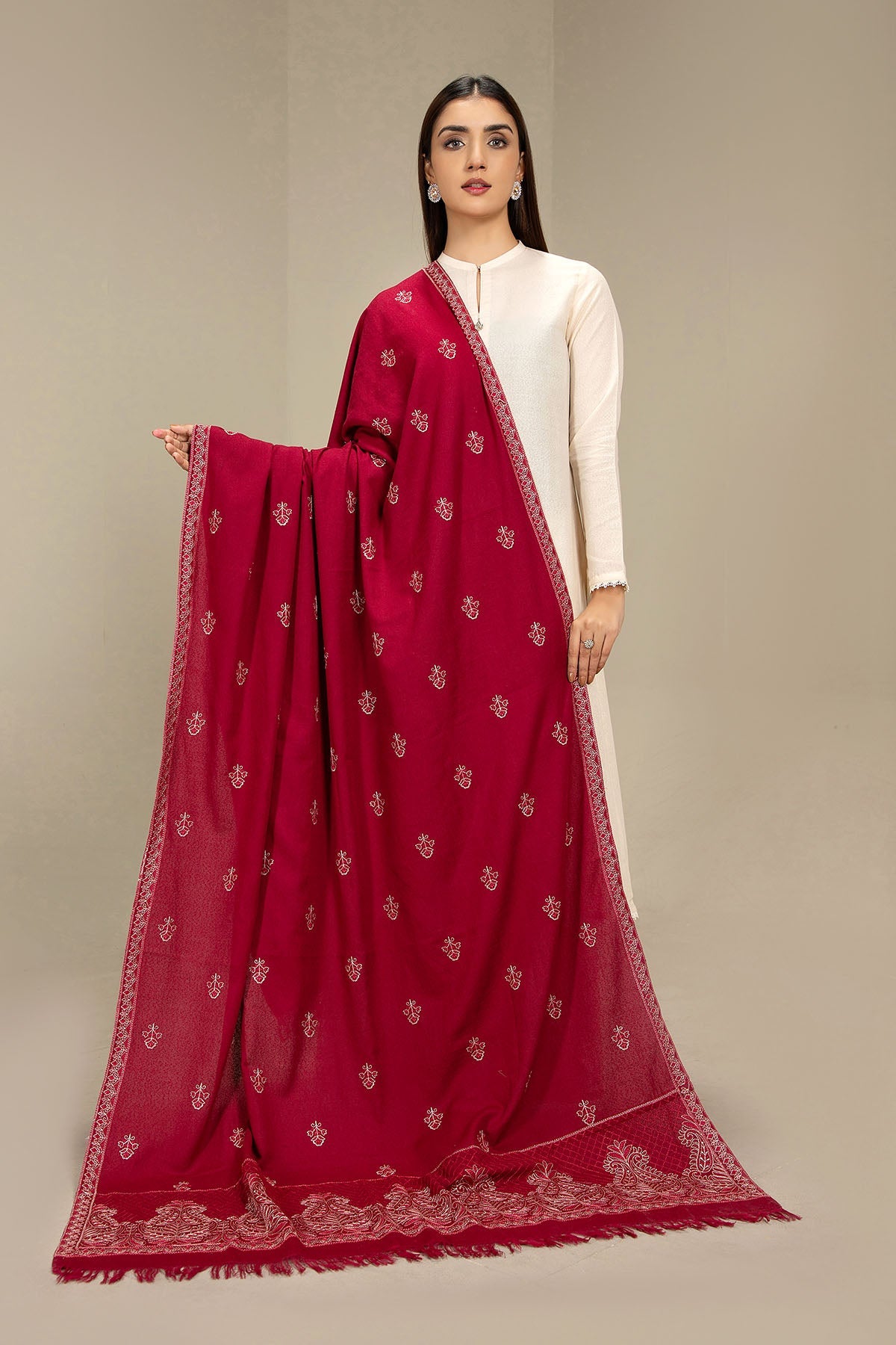 EMBROIDERED KARANDI LAWN SHAWL 1PCS