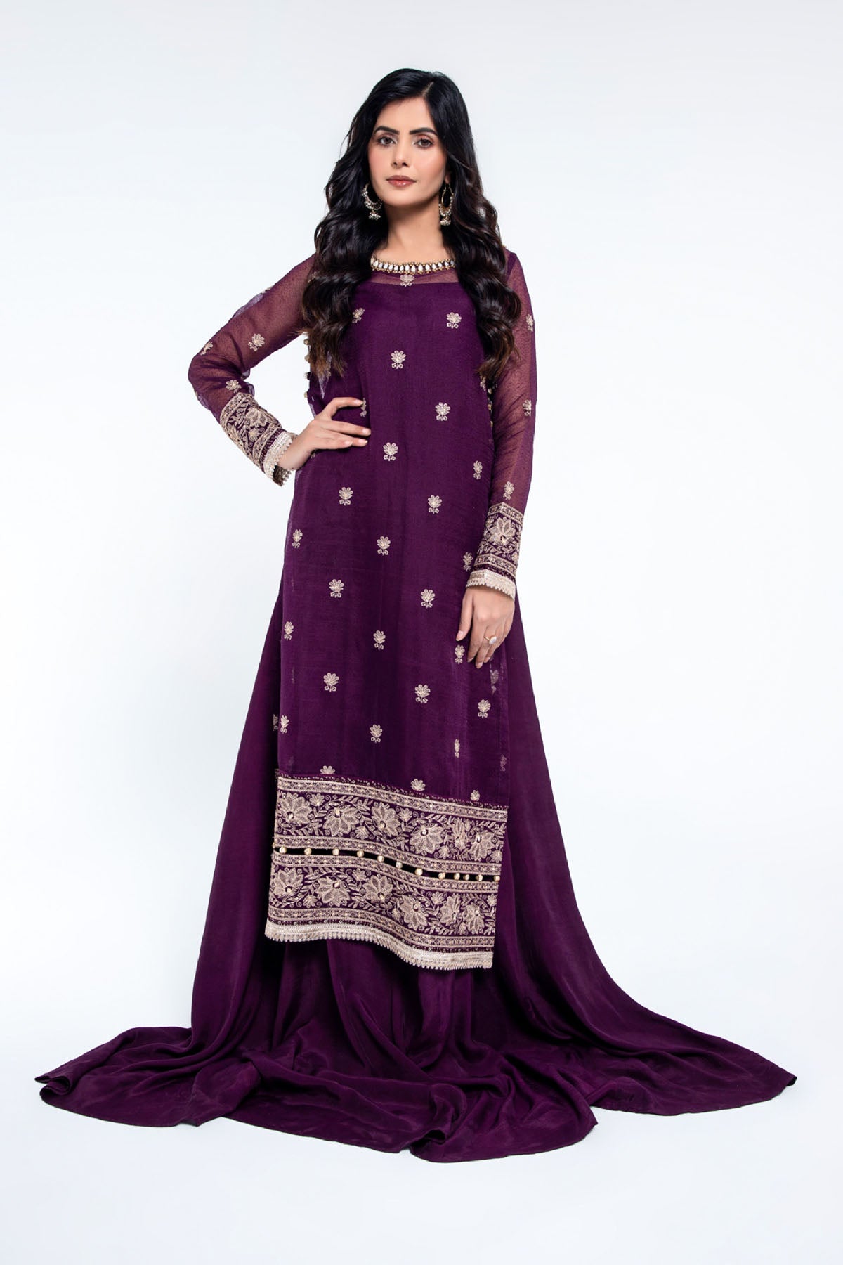 EMBROIDERED & EMBELISHED KARANDI NET 2 PCS (UNSTITCHED)